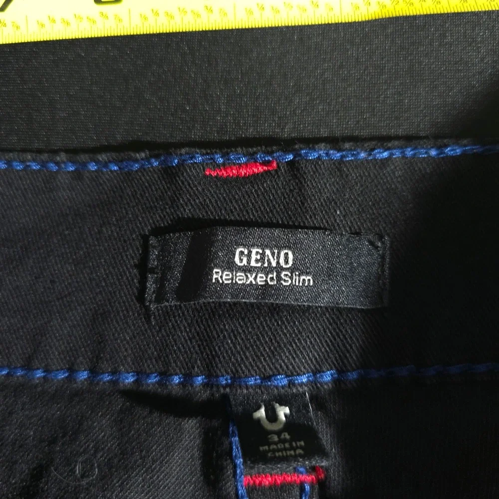 True Religion Geno Mens 34 Black Contrast Stitch Relaxed Slim Jeans Streetwear